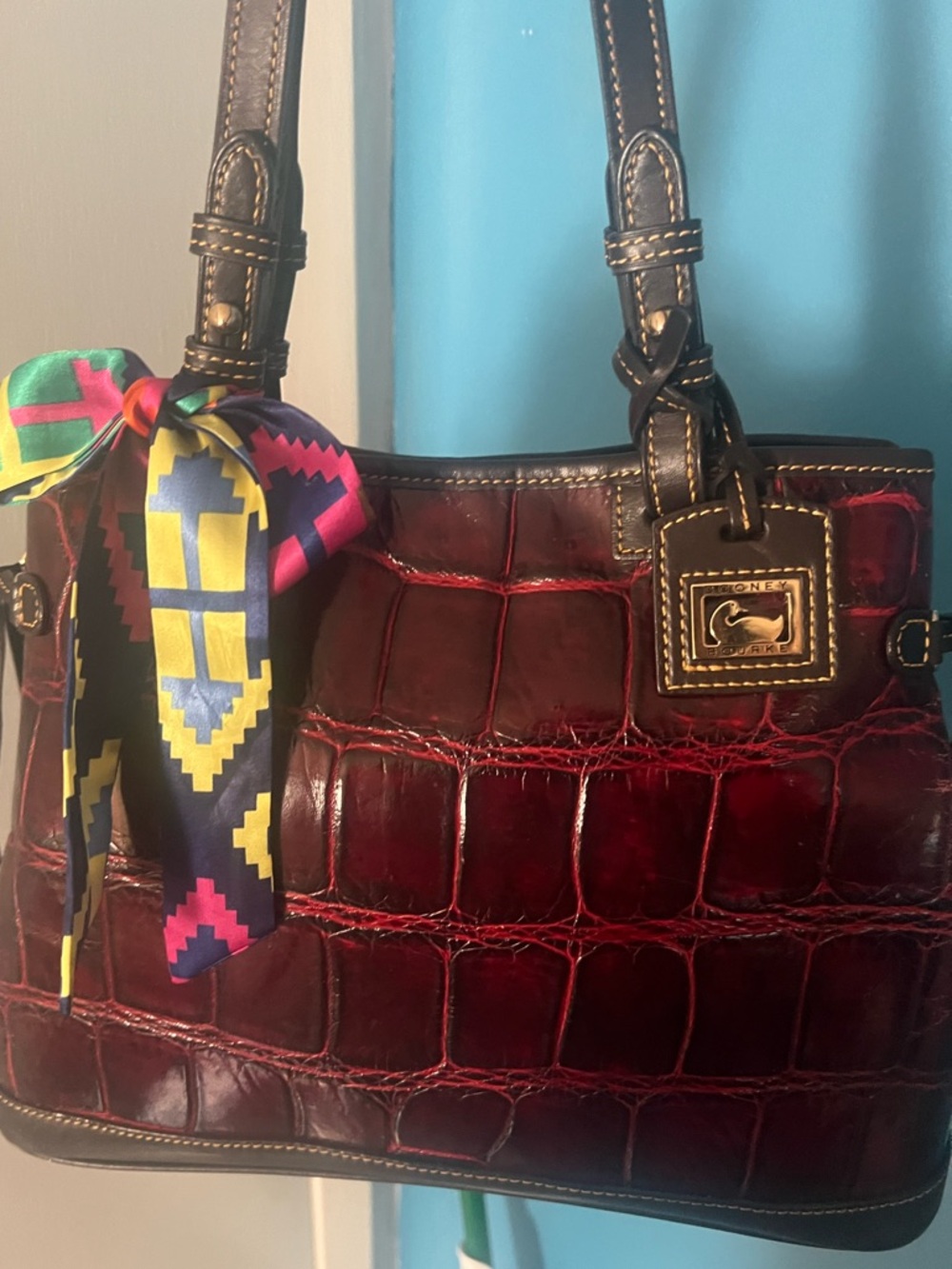 Dooney & Burke Croc-Embossed Leather Tote Bag - Burgundy